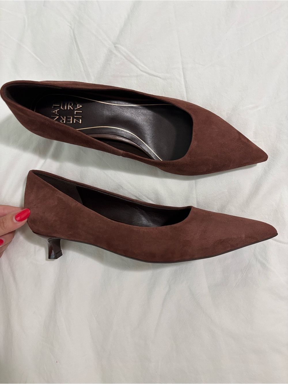 Naturalizer Brown Suede Pointed-Toe Low Heel Pumps